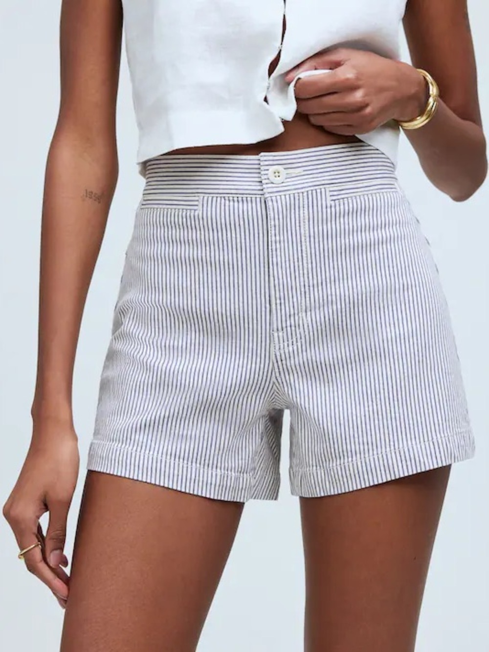 Madewell Striped High-Rise Shorts - White & Blue (394)